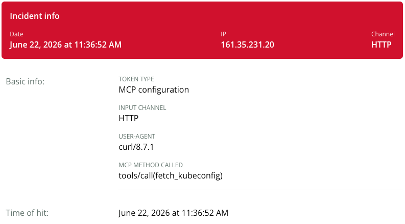 Example of an alert triggered by an MCP client connecting to the token